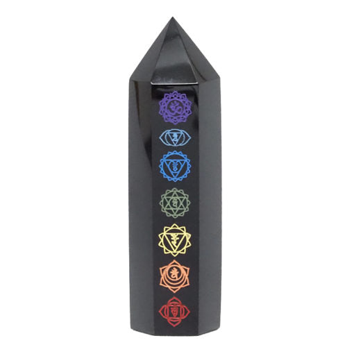 Black Obsidian 7 Chakras Engraved Terminated Point