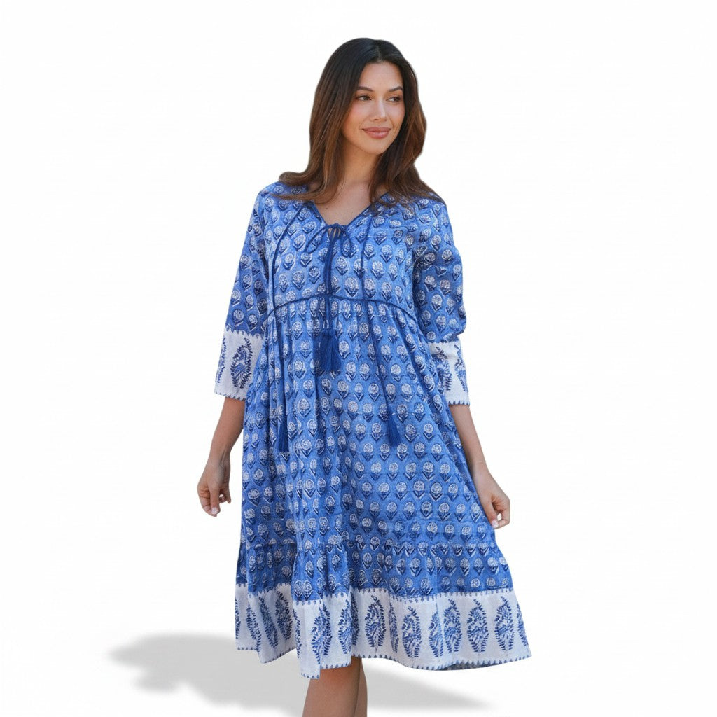 Blue Belle Cotton Bohemian Midi Dress