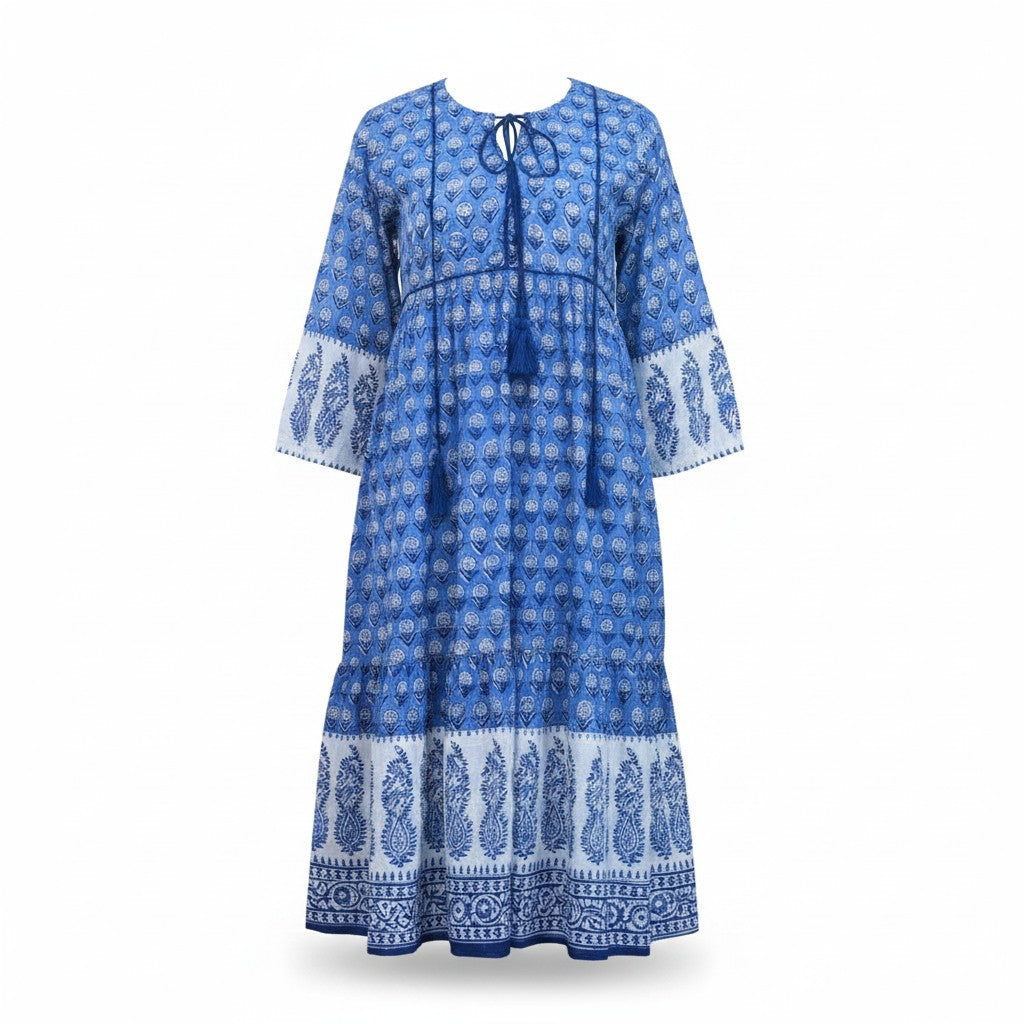 Blue Belle Cotton Bohemian Midi Dress