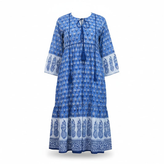 Blue Belle Cotton Bohemian Midi Dress