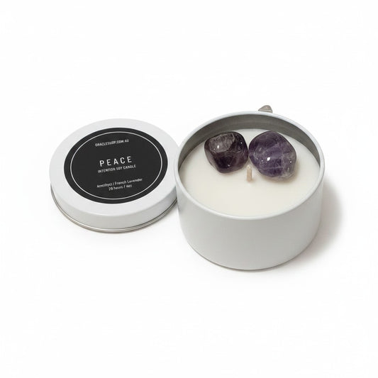 PEACE Intention Boxed Soy Candle Tin: Amethyst / French Lavender