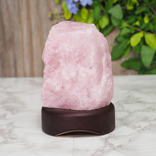 Rose Quartz Lamp Wood Base