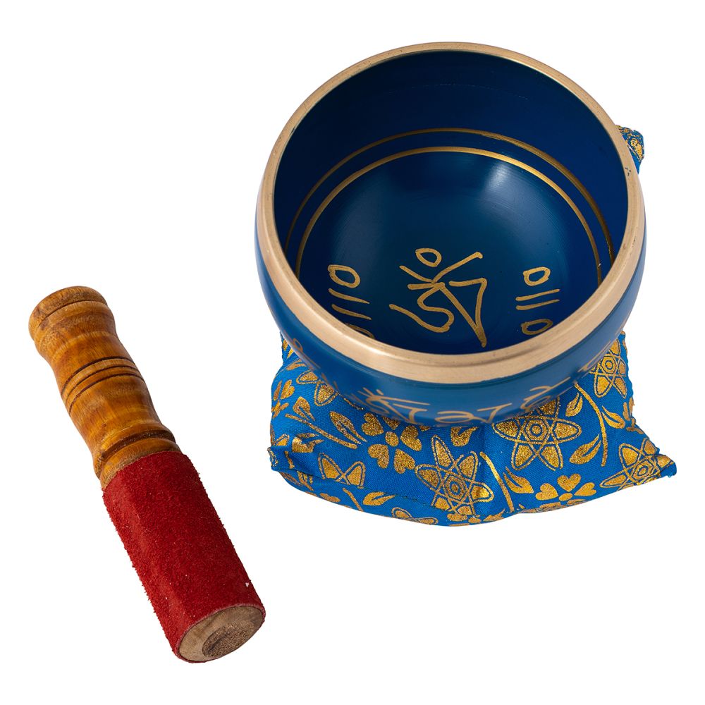 Brass Om Mani Indigo with Cushion Singing Bowl