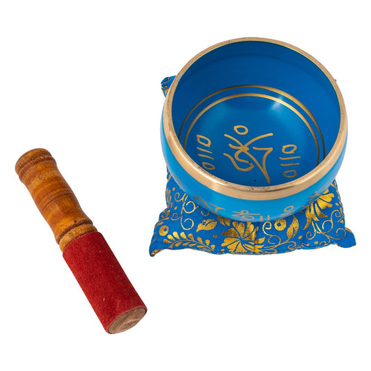 Brass Om Mani Blue With Cushion Singing Bowl