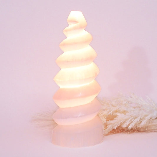 Selenite Spiral Lamp 20cm