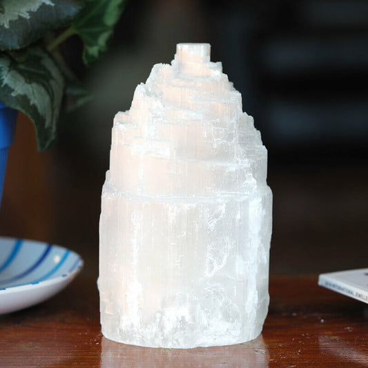 Selenite Tower Lamp 15cm