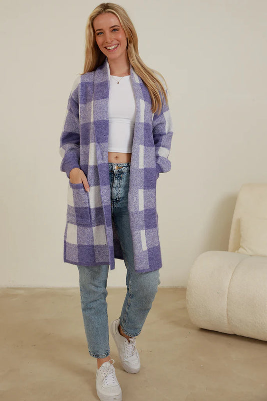 Amethyst Check Knitwear Cardigan