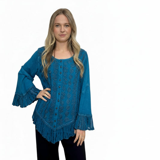 Wild Earth Button up Blouse with Frill Bell Sleeves