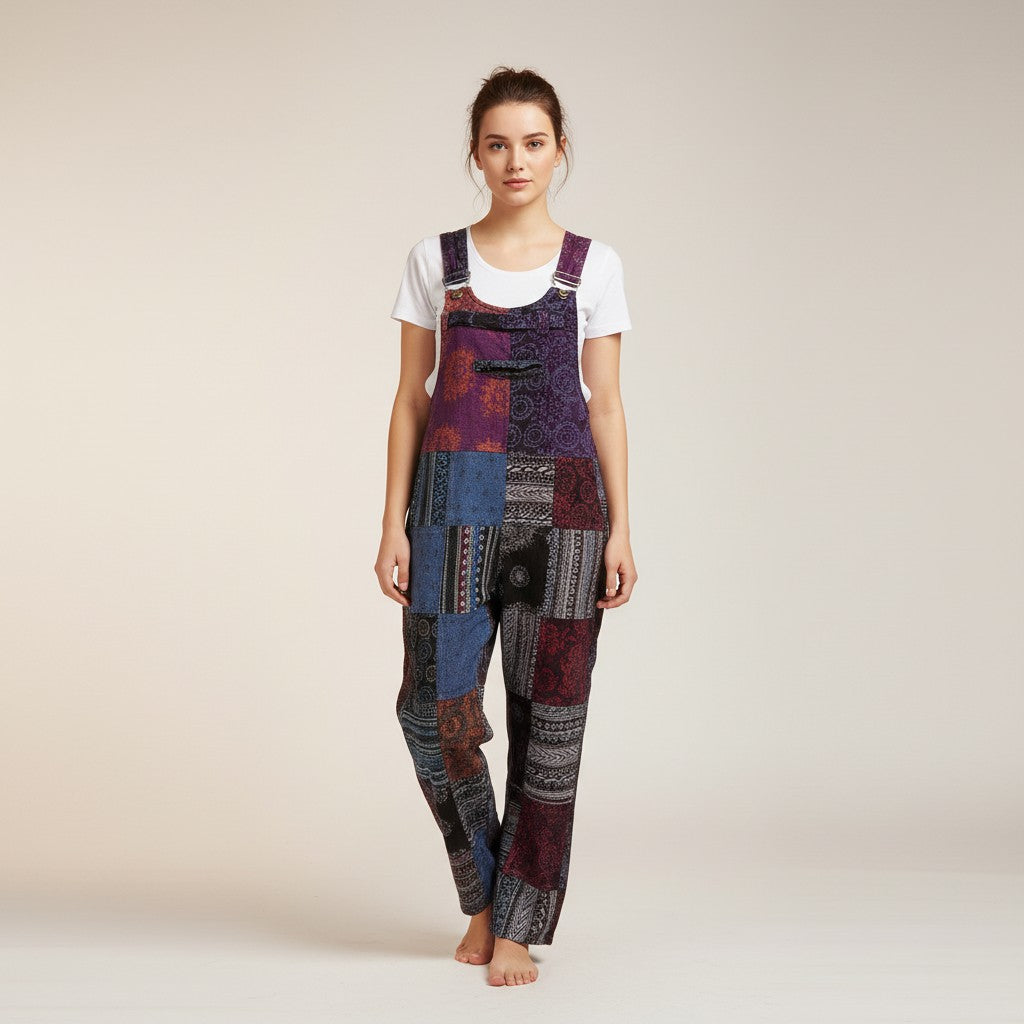Tibetan Patch Overalls - Boho Chic