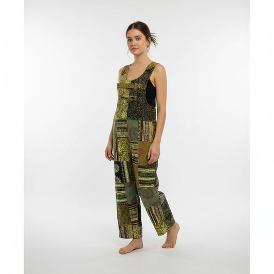 Tibetan Patch Overalls - Boho Chic