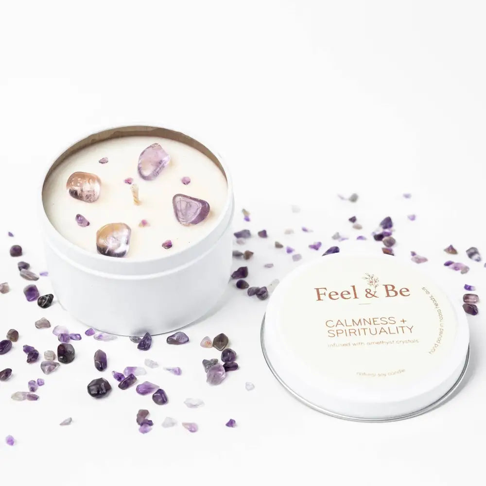 Amethyst Candle - CALMNESS SPIRITUALITY - Lavender Ylang Ylang: Glass (comes in a box) crystal candle