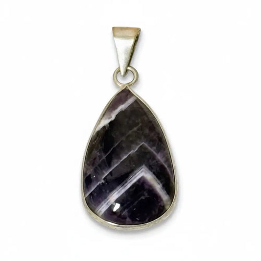 Amethyst Chevron Teardrop Pendant in Silver PENDANT
