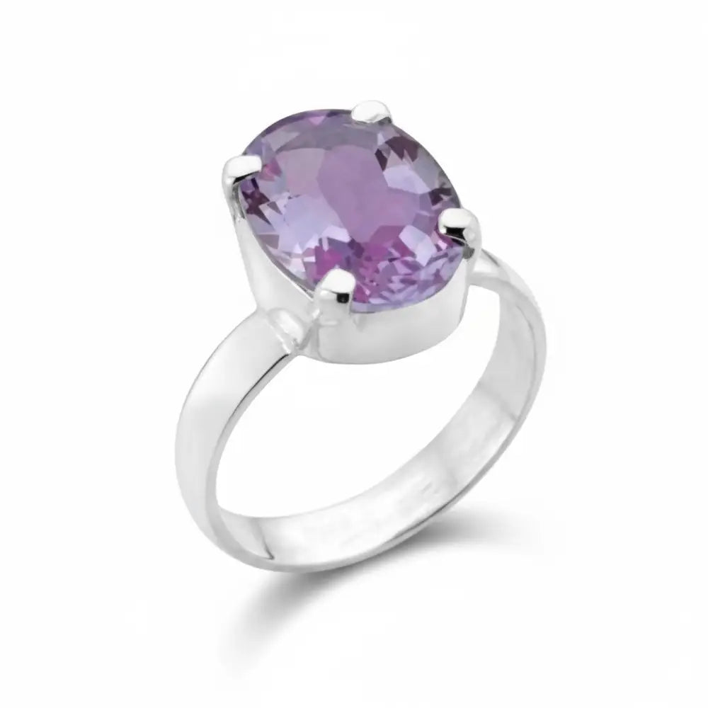 Amethyst Faceted Oval Claw Set Ring in Silver Rings