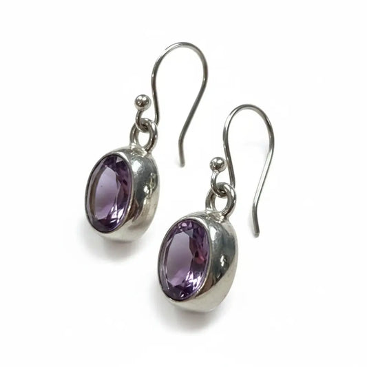 Amethyst Faceted Oval Silver Earrings Earrings