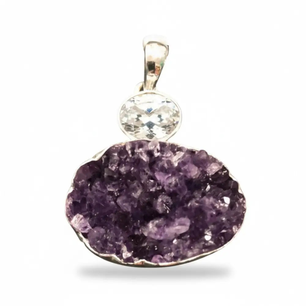 Amethyst Pendant Faceted with Druze Amethyst SS PENDANT