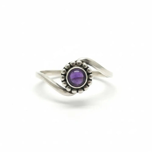 Amethyst Round Silver Filigree Ring ring