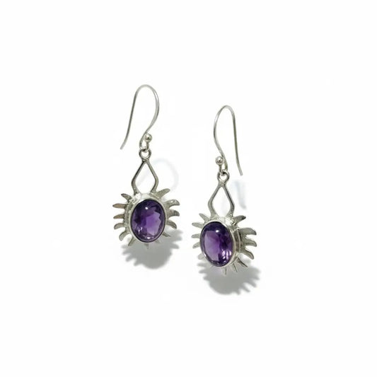 Amethyst Silver Earrings Egyptian Sun Earrings