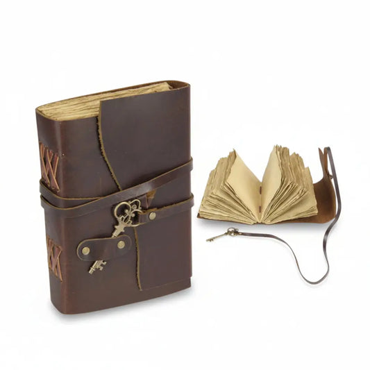 Antique Paper Leather Journal with Key 18x13cm leather journal