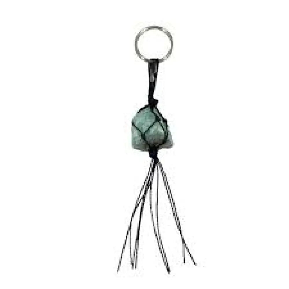 Aventurine Macrame Rough Keyrings crystal on stand