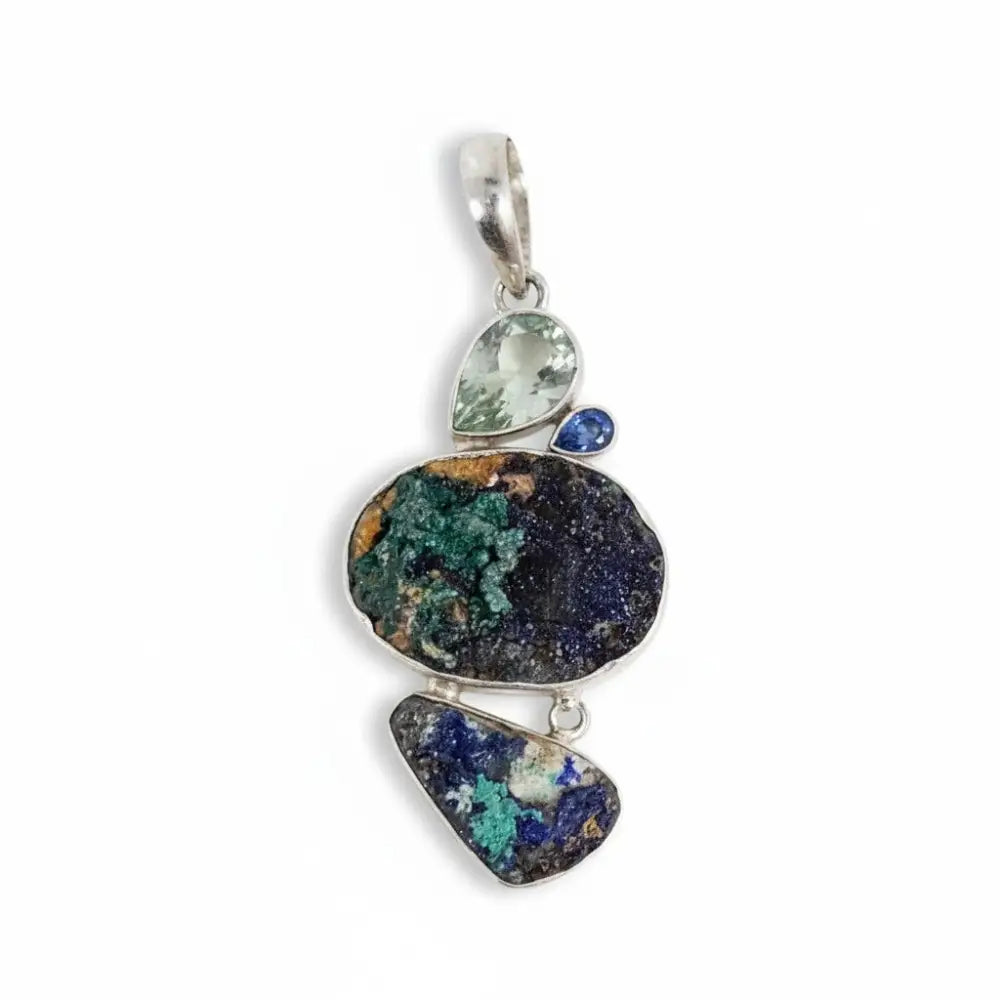 Azurite Malachite Green Amethyst Aquamarine FreeForm Pendant PENDANT