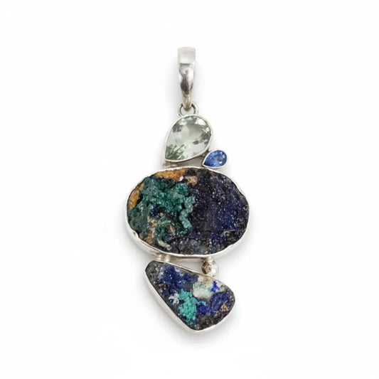 Azurite Malachite Green Amethyst Aquamarine FreeForm Pendant PENDANT