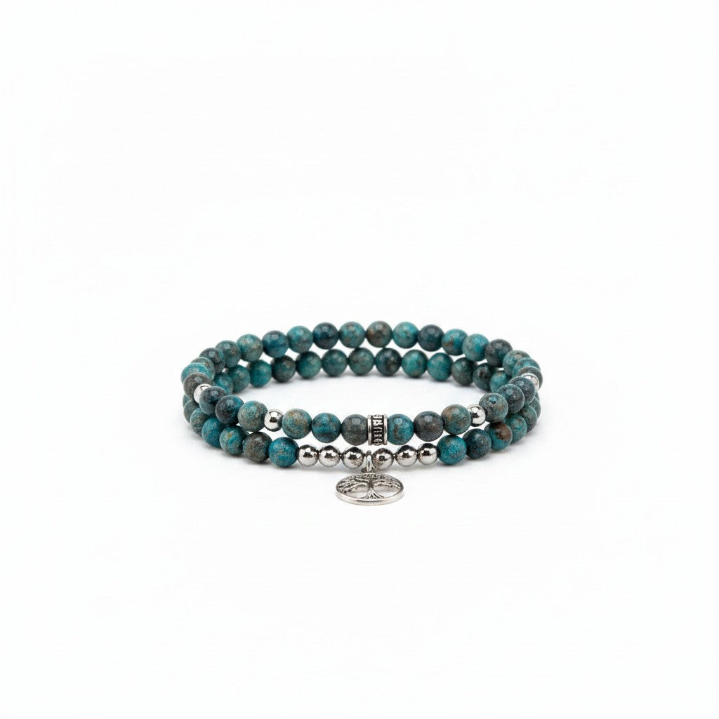 Tree of Life Duo Bracelet Set - Blue Sky Jasper Rhodium