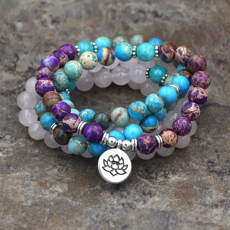 Bohemian Style Rose Quartz & Turquoise Mala Necklace