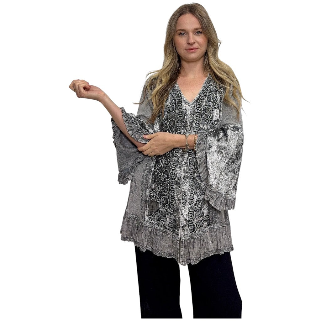 Bella Marie Velvet Long Sleeve Blouse