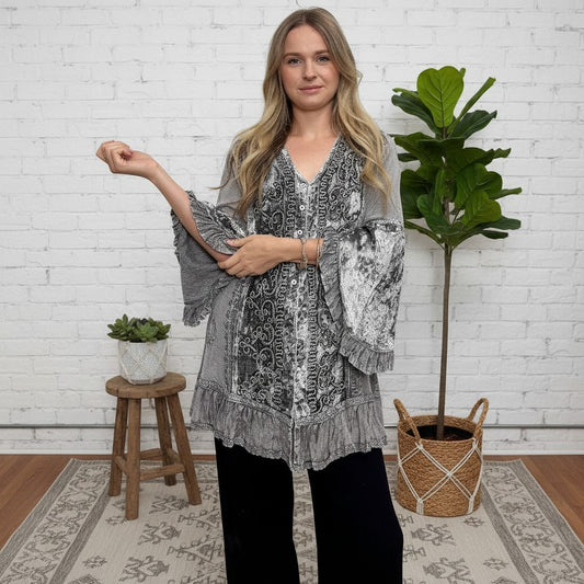Bella Marie Velvet Long Sleeve Blouse