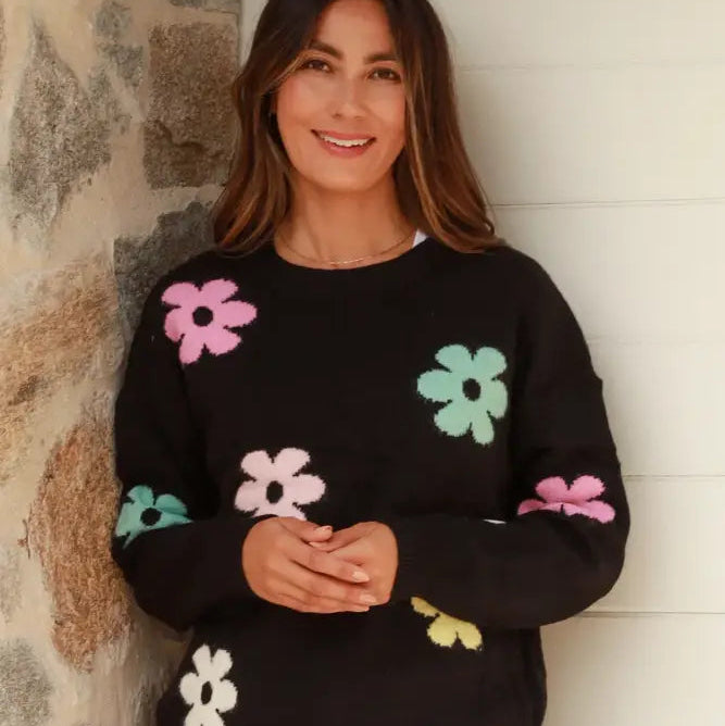 Black Flower Knit ~ Kgari Large Cardigan