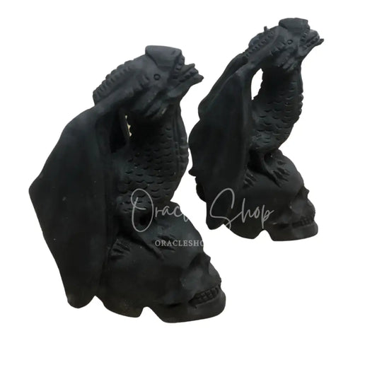 Black Obsidian Dragon on Skull carved crystal
