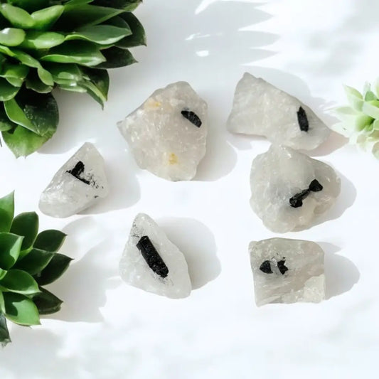 Black Tourmaline in Clear Quartz Rough Medium Rough