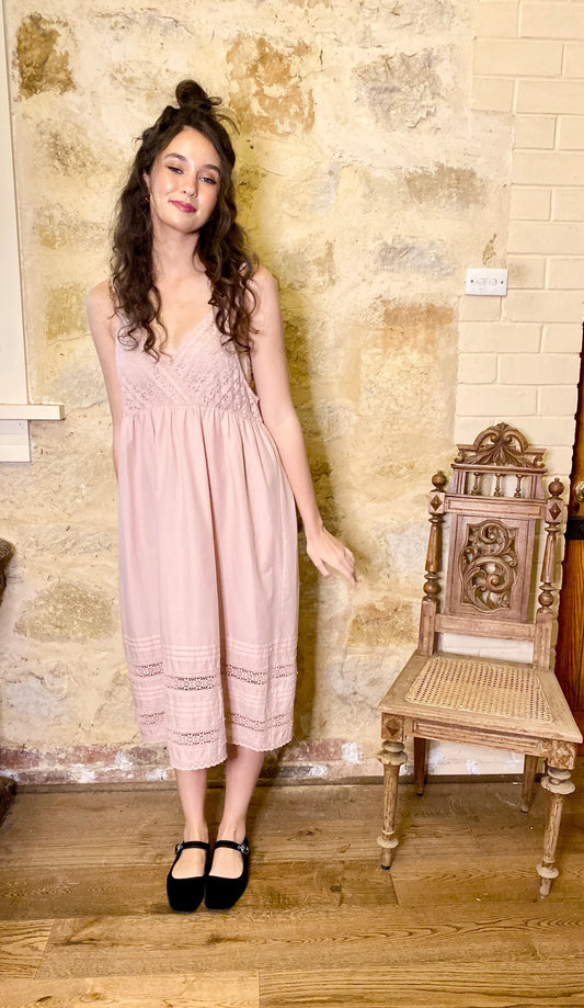 Blossomtime cotton & lace slip dress. Dusty Rose