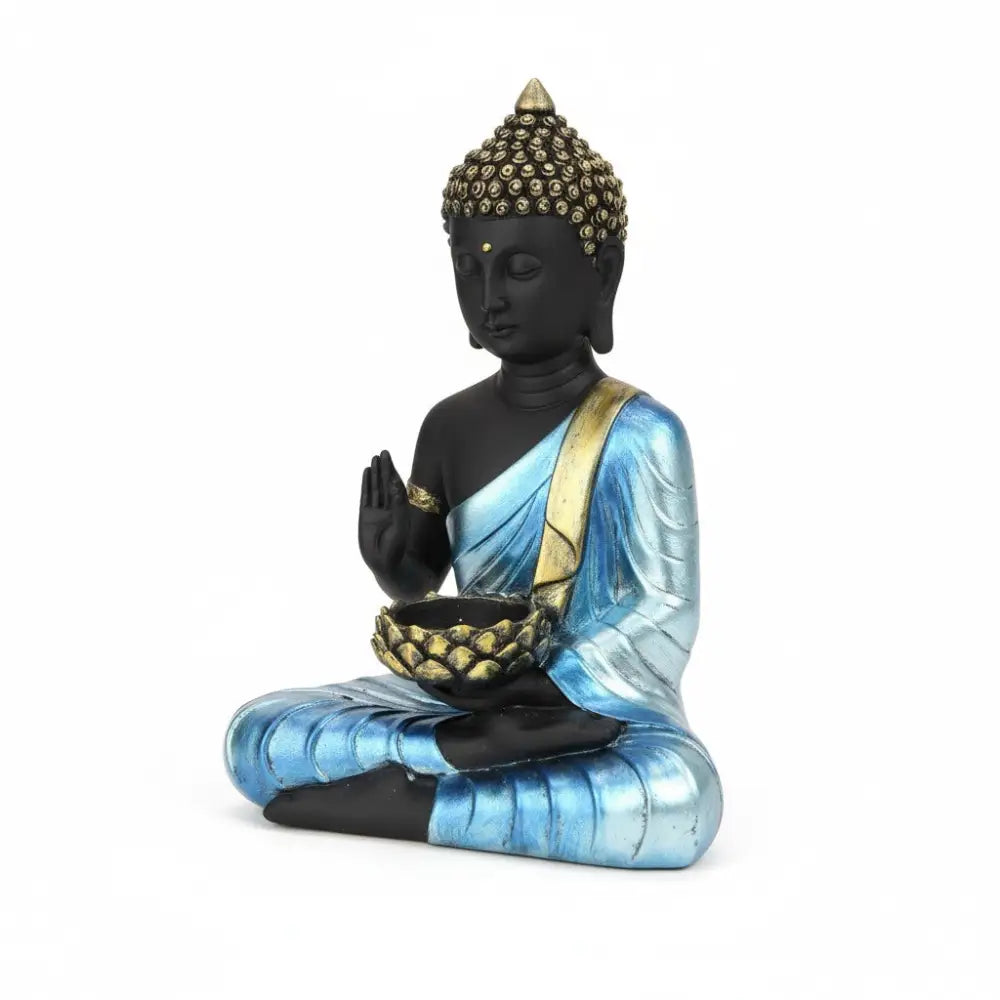 Blue Buddha with Tealight Holder in Blue Finish buddha statue