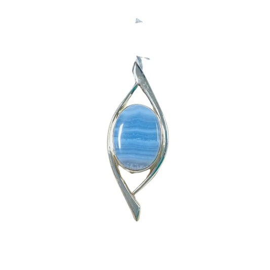 Blue Lace Agate Chalcedony Silver Pendant