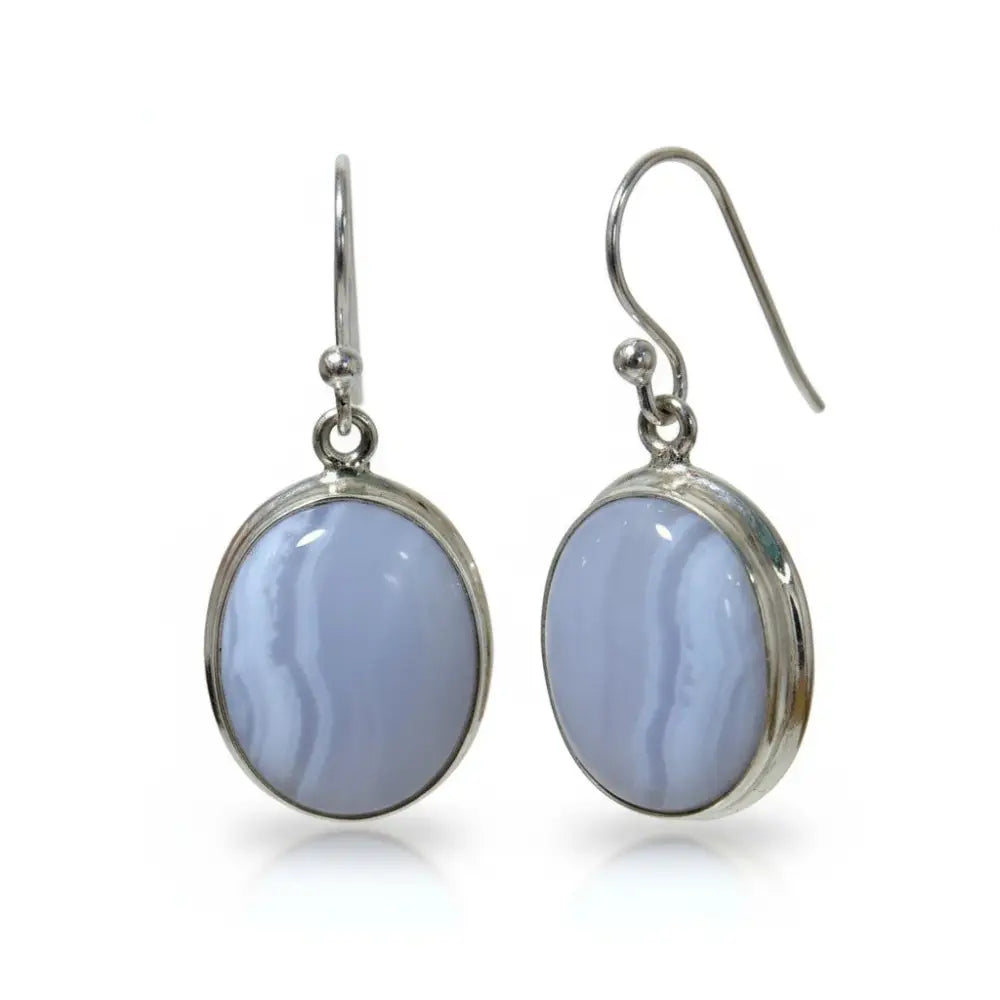 Blue Lace Agate Oval Earrings Earrings