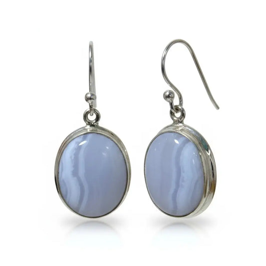 Blue Lace Agate Oval Earrings Earrings