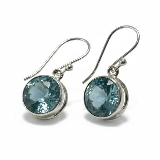 Blue Topaz Faceted Round Silver Earrings Earrings