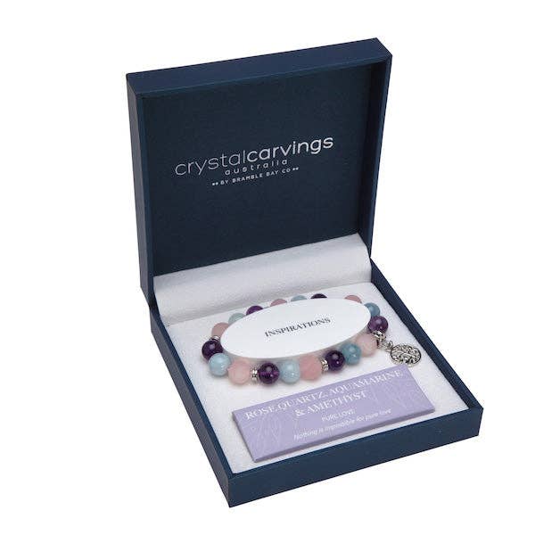 Aquamarine/Rose Quartz/Amethyst Tree of Life Charm Bracelet