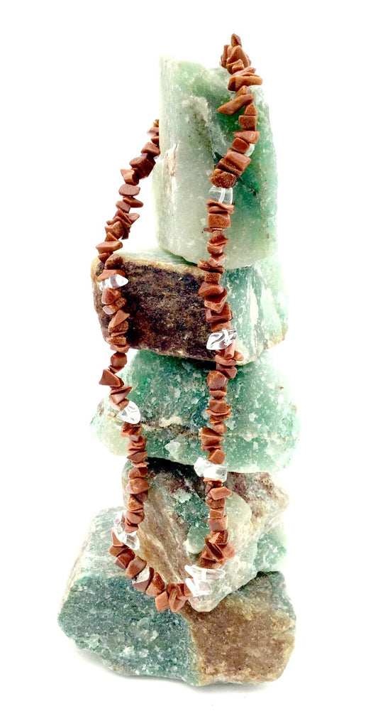 Crystal Chip Combination Necklace CLEAR QUARTZ & GOLDSTONE