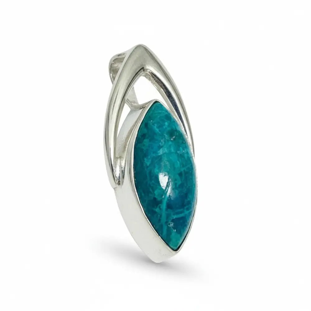 Chrysocolla Diamond Shape Pendant Silver Pendant