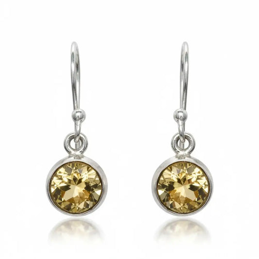 Citrine Faceted Round Silver Earrings Earrings