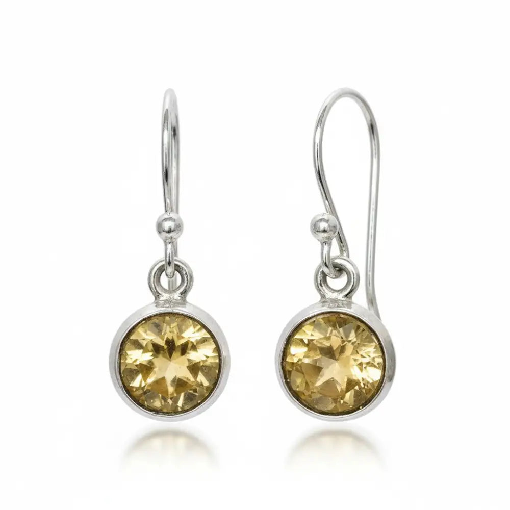 Citrine Faceted Round Silver Earrings Earrings