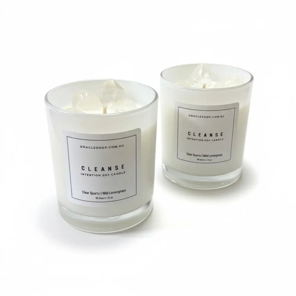 CLEANSE Intention Soy Candle - Clear Quartz / Wild Lemongrass crystal candle