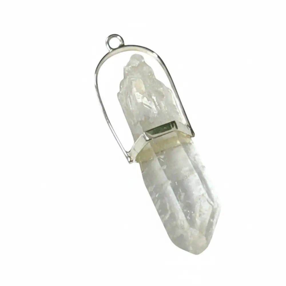 Clear Quartz Halo Set Rough Pendant in Silver PENDANT
