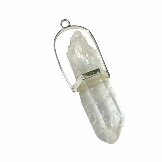 Clear Quartz Halo Set Rough Pendant in Silver PENDANT