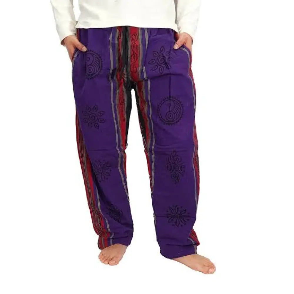 Cotton Block Tibetan Pants with Cargo Pockets Pants