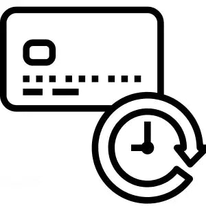 Credit card with a circular clock icon beside it.
