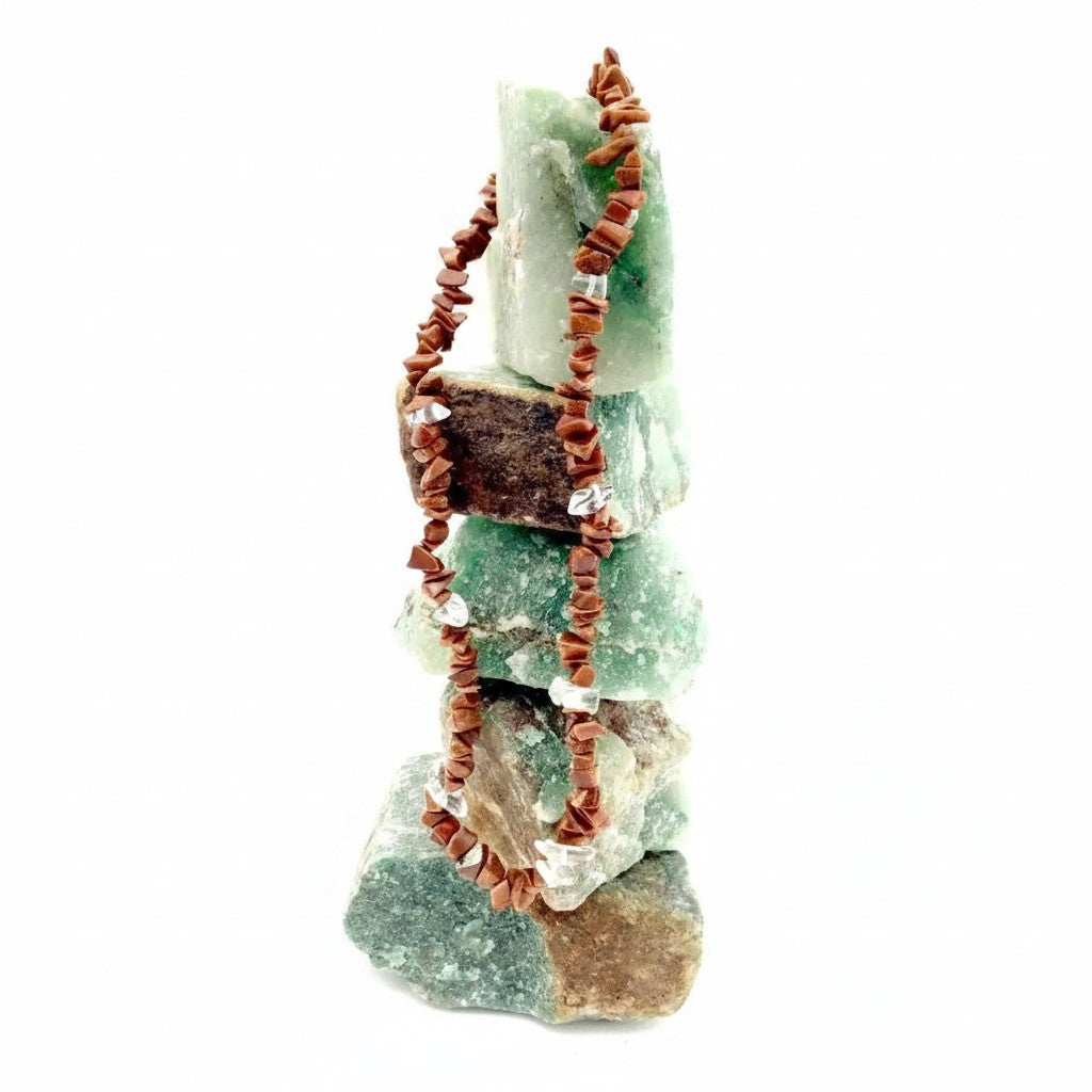 Crystal Chip Combination Necklace CLEAR QUARTZ & GOLDSTONE