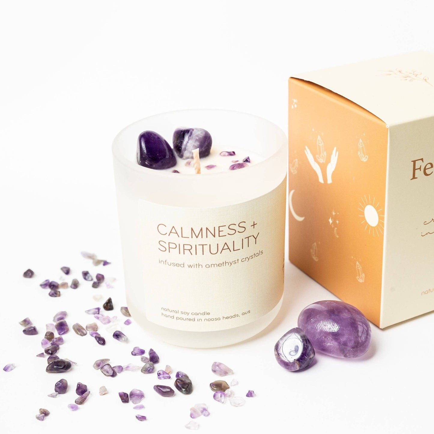 Amethyst Candle - CALMNESS SPIRITUALITY - Lavender Ylang Ylang: Glass (comes in a box)